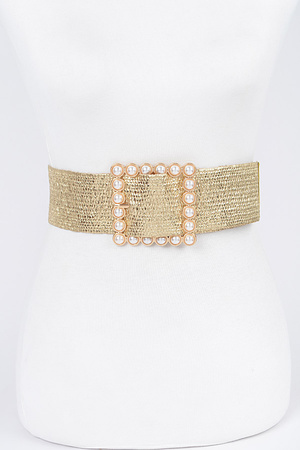 Wide Pearl Buckle Elastic Belt