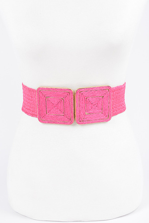 Faux Straw Two Buckle Elastic Belt