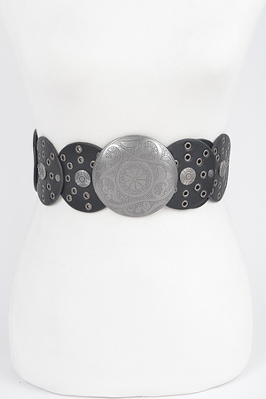 Faux Leather Multi Eyelet Round Western Belt