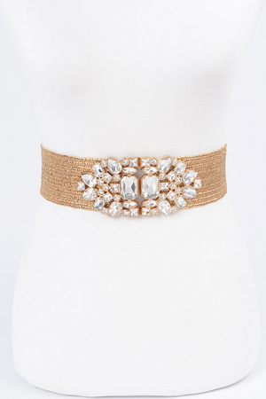 Multi Stone Metallic Straw Stretch Belt