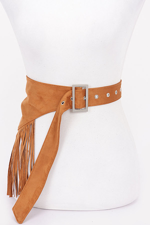 Faux Suede Fringe Belt