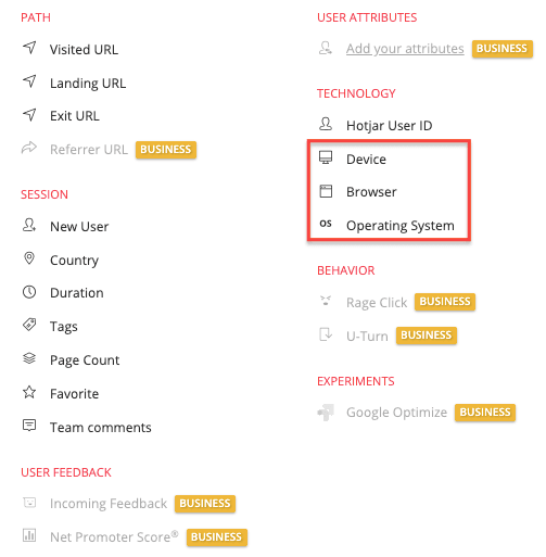 #Filtros de gravação da hotjar específicos para cada dispositivo