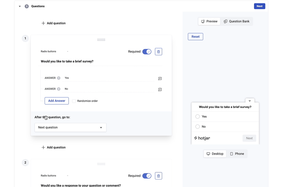 #Building a survey in Hotjar