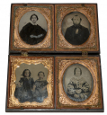 A FINE FAMILY OF PHOTOGRAPHS – FOUR SIXTH PLATE TINTYPES IN ONE UNION CASE