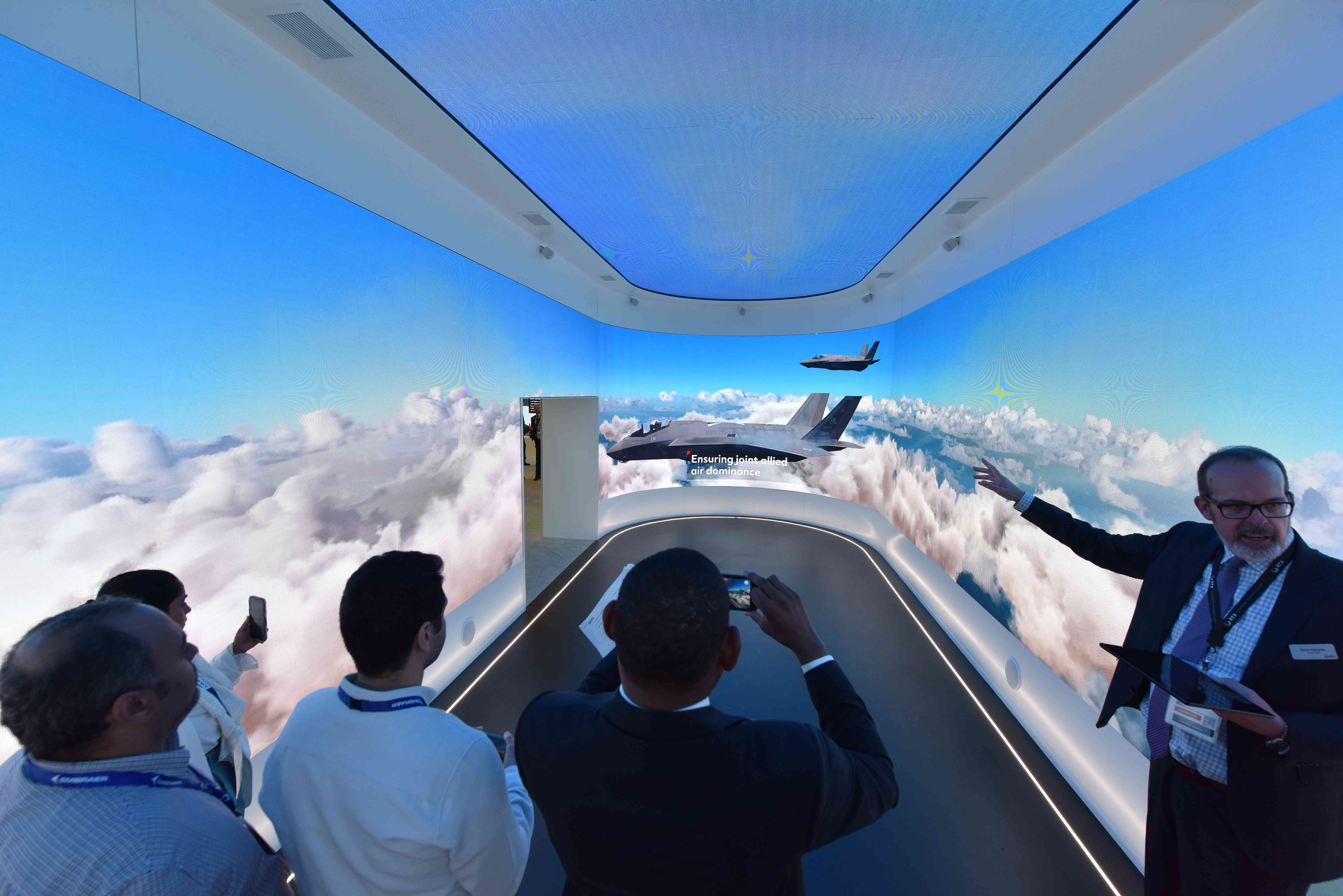 RTX showcases aerospace and defence capabilities to guests on an immersive 360 degree screen during the Farnborough International Airshow 2024 at Farnborough International Exhibition and Conference Centre on July 23, 2024 in Farnborough, England