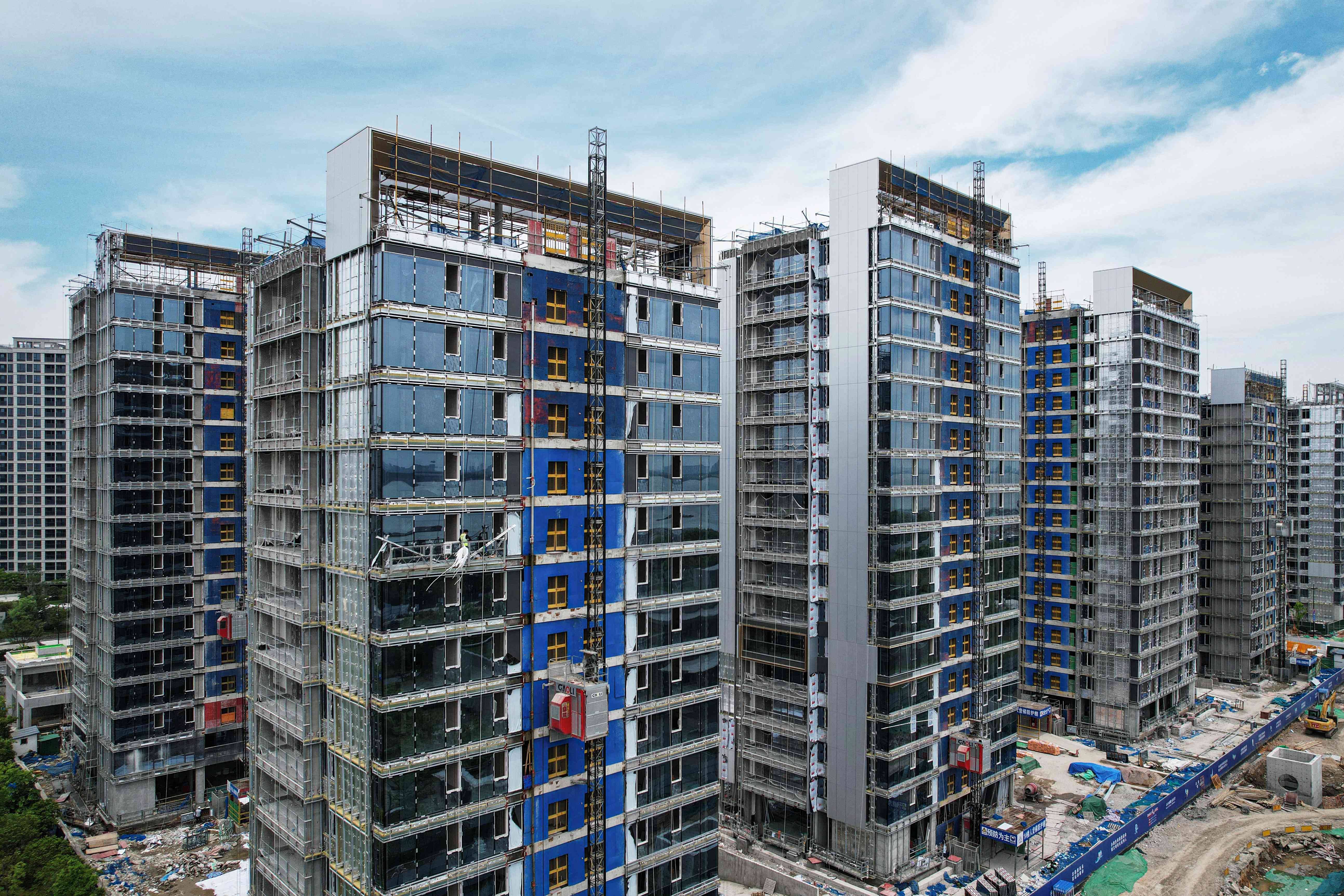 Residential buildings under construction in eastern China's Zhejiang province.