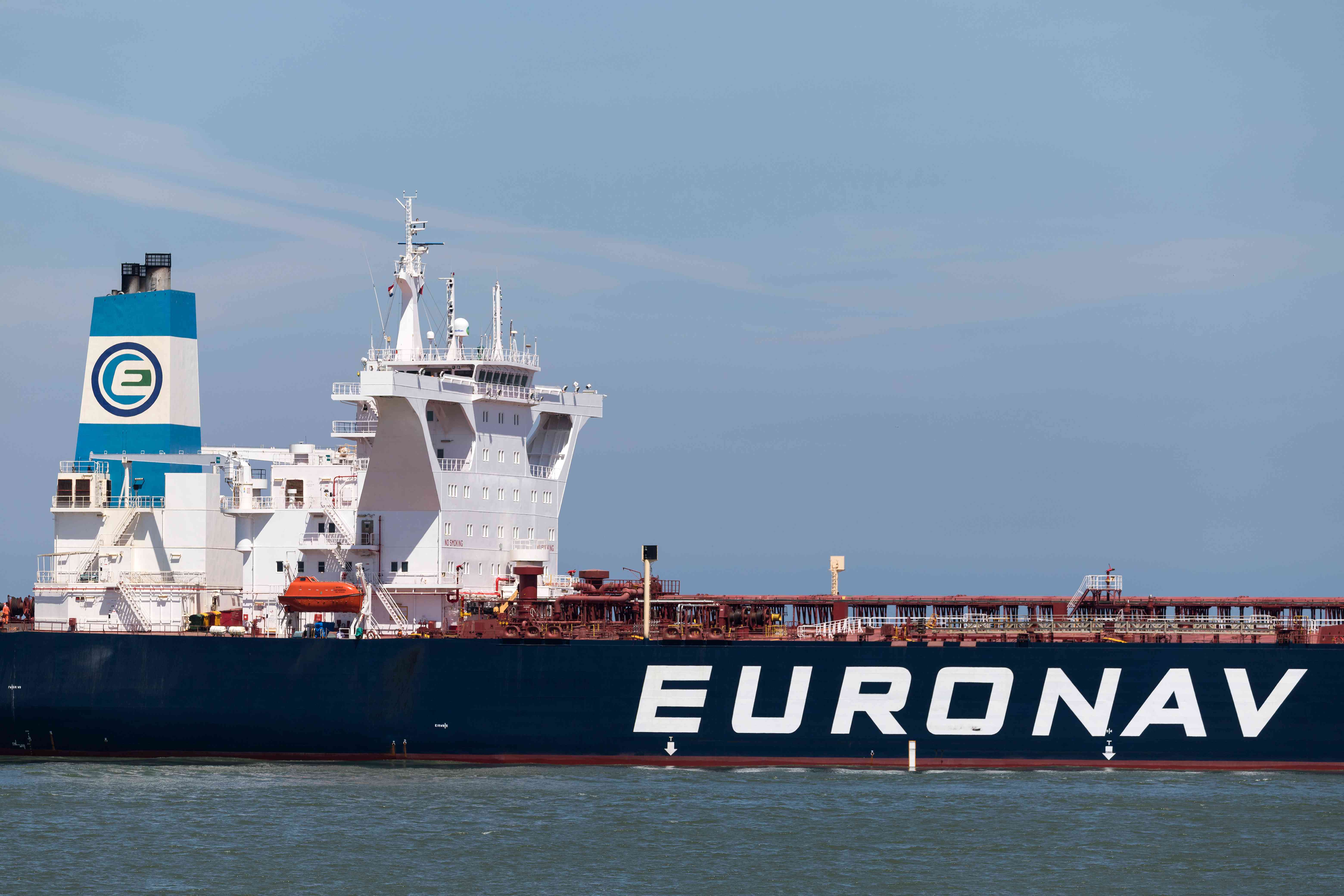 A tanker labeled with the name Euronav is pictured in the water.
