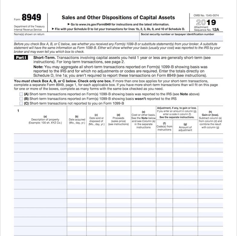 IRS Form 8949, Sales and Other Dispositions of Capital Assets