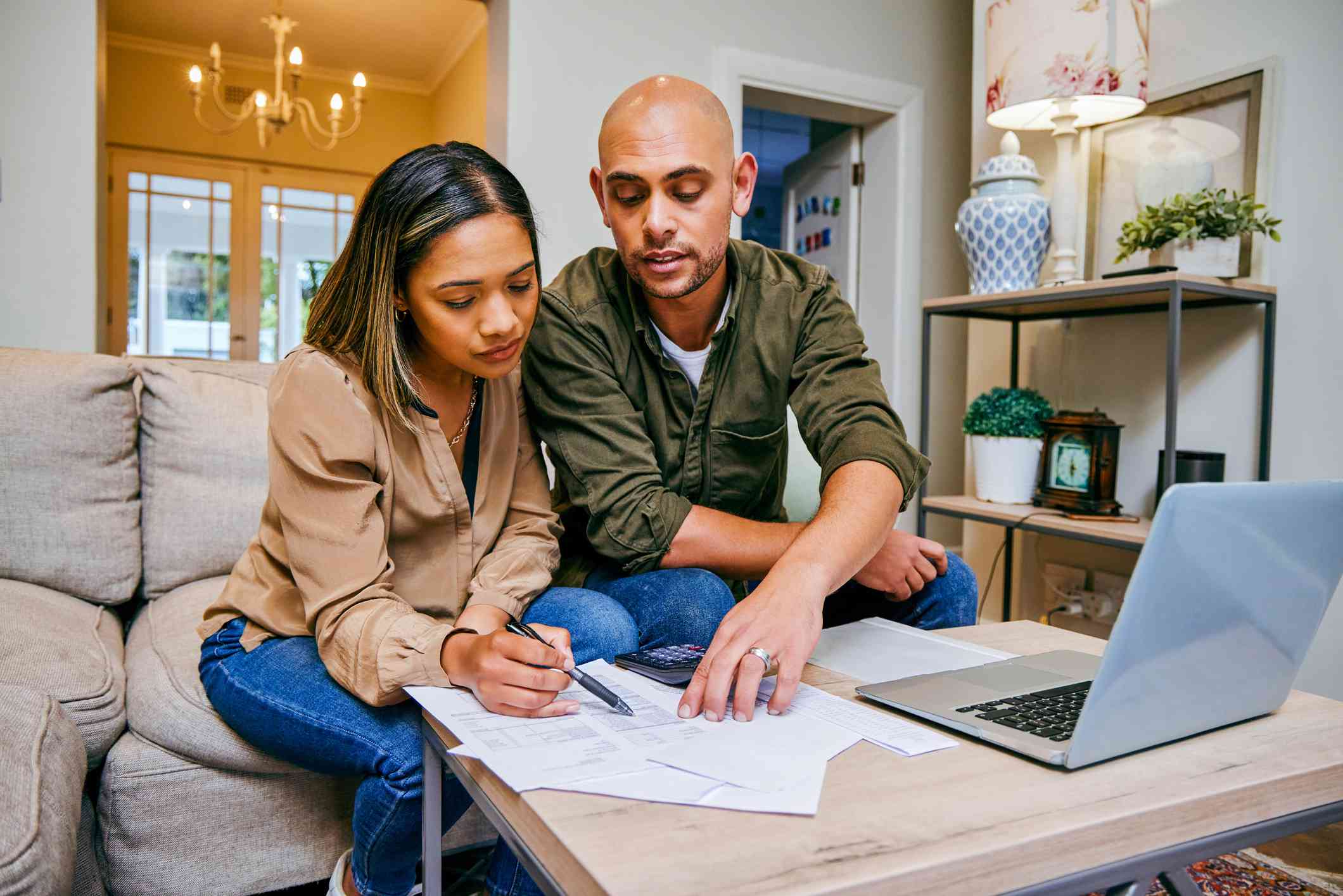 Couple working on federal tax return