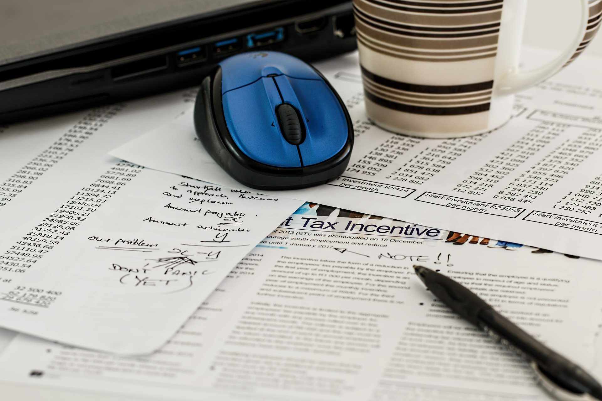 Tax documentation papers on a desk