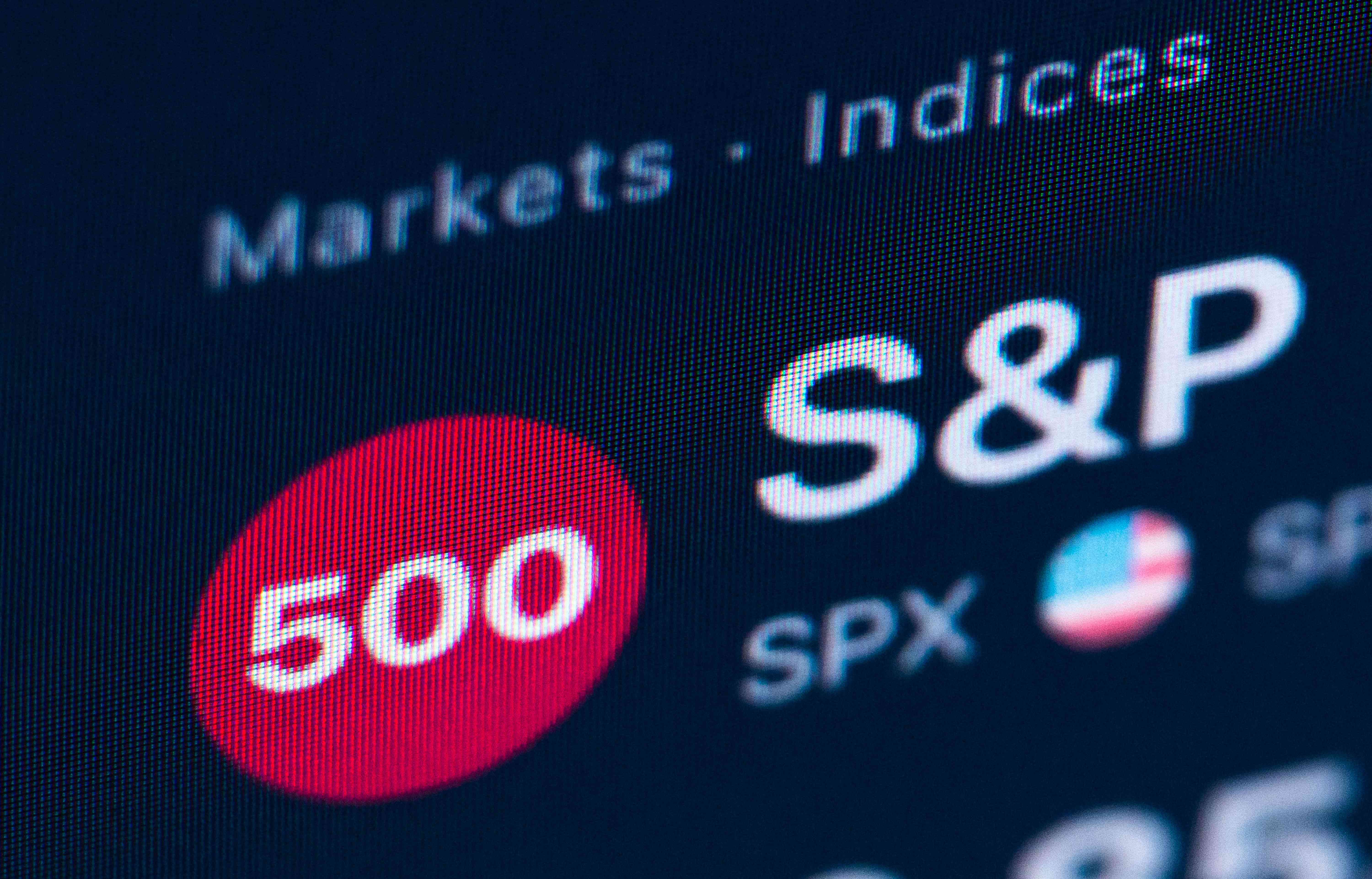 Logo of the S&P 500 Index on a computer screen