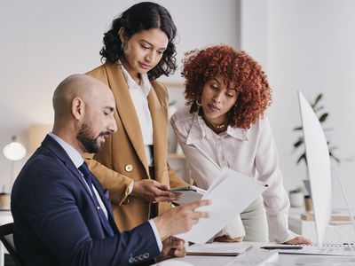 Administration teamwork, people review financial data, finance funding or accounting statistics