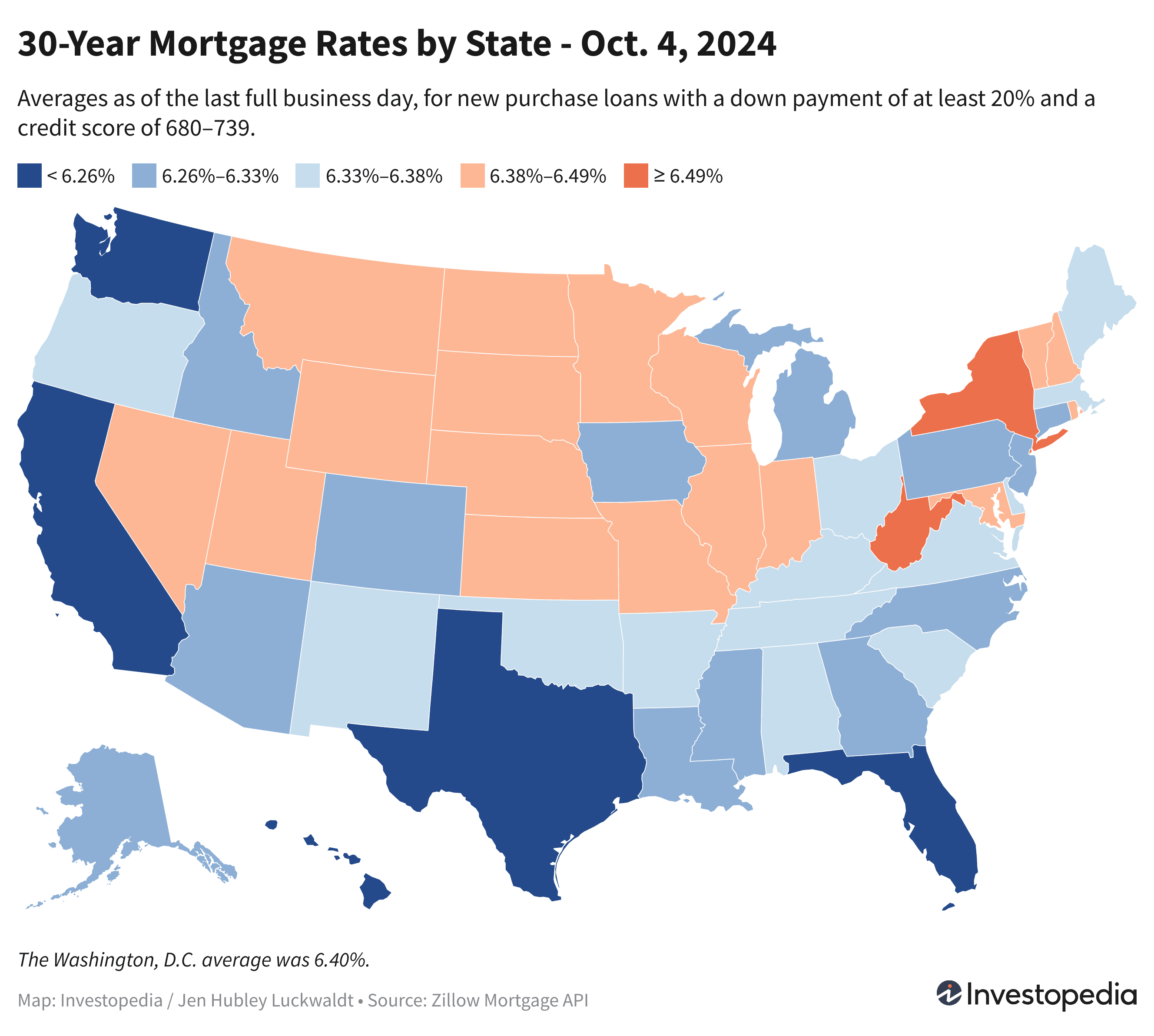 30-year new purchase mortgage rate averages by state - Oct. 4, 2024