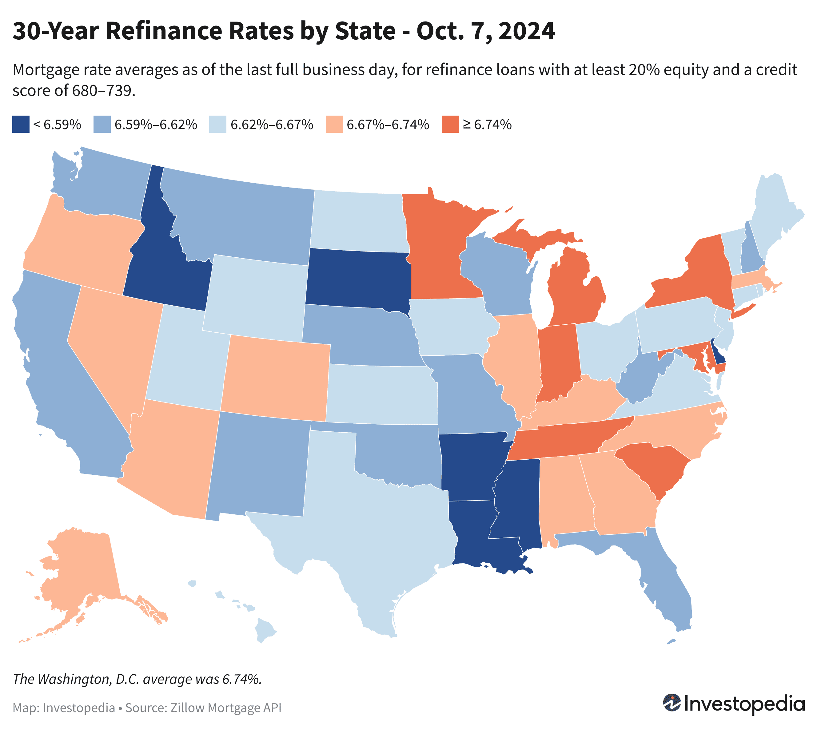 U.S. map showing 30-year mortgage refi average per state - Oct. 7, 2024