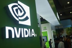 Visitors visit Nvidia's stand at the 2023 Apsara Conference in Hangzhou, Zhejiang province, China