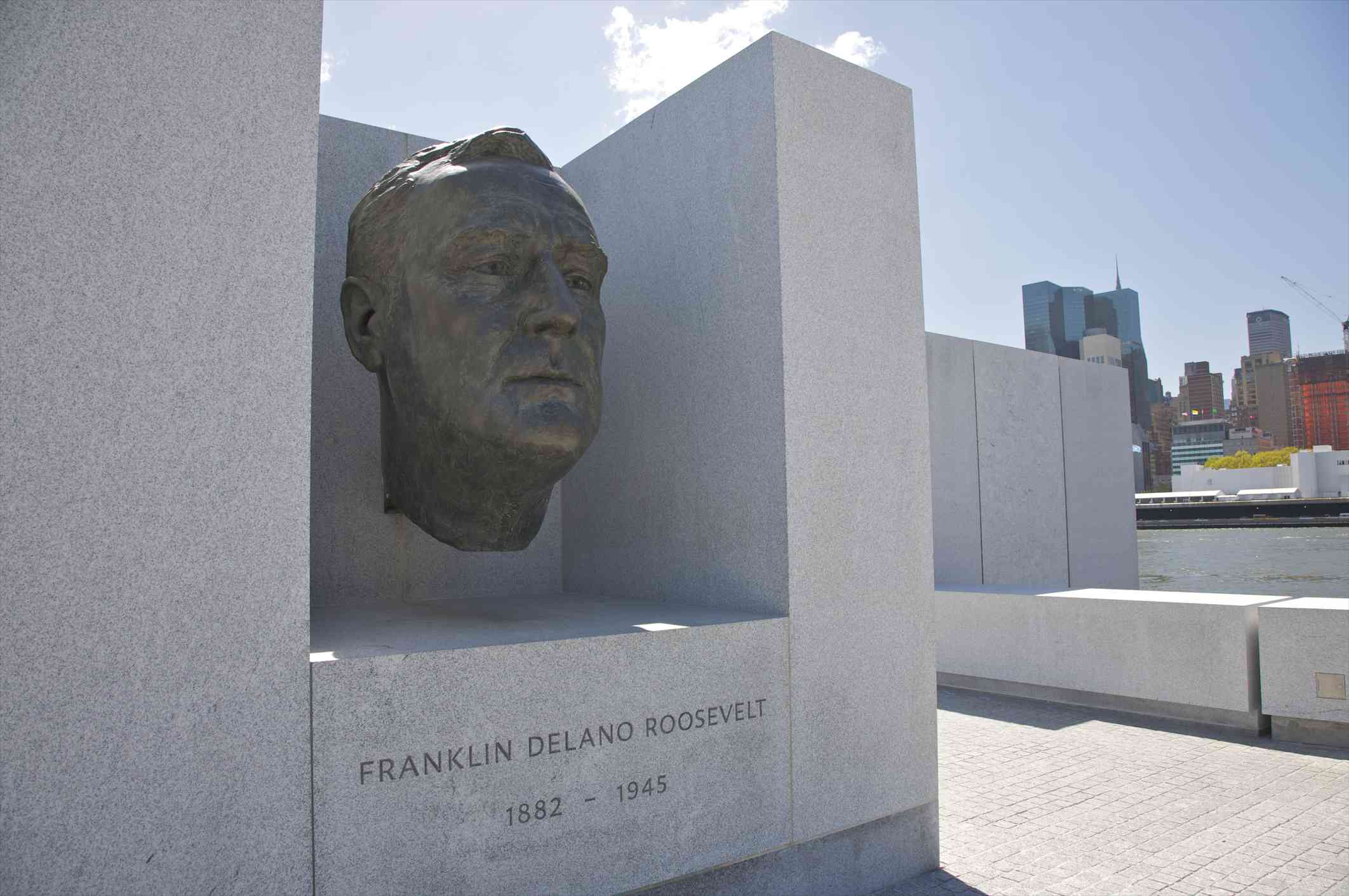 Sculpture by Jo Davidson at Franklin D. Roosevelt Four Freedoms Park, Roosevelt Island, New York City. Designed by architect Louis I. Kahn, the park is an inspiring civic space.
