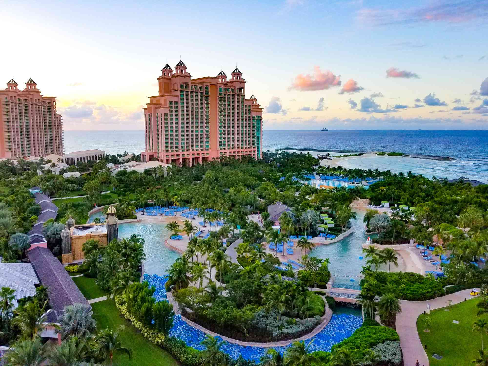 Buildings at waterfront in Bahamas.