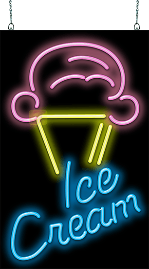 Ice Cream Cone with Ice Cream Message Neon Sign