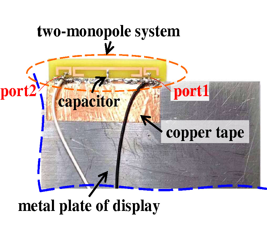 CONJOINED, 2.4/5-GHZ WLAN TWO-MONOPOLE SYSTEM DECOUPLED USING MODE-CONTROLLED CAPACITOR FOR NOTEBOOK COMPUTERS