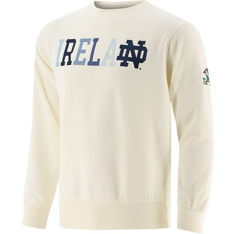 Cream Trad Craft Men's Notre Dame Ireland Crew Neck Sweatshirt, with Go Irish” printed on the back from O'Neill's.