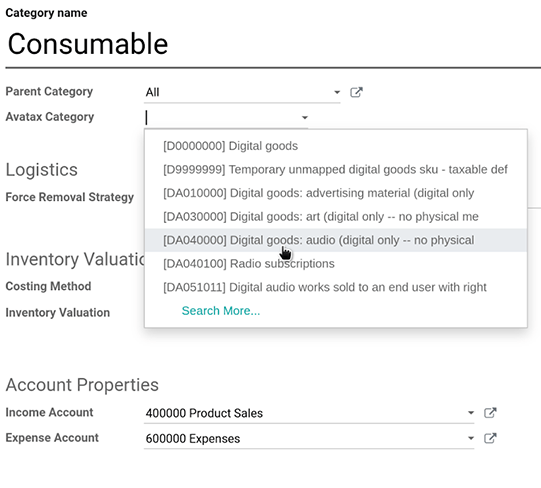 Specify AvaTax Category on products.