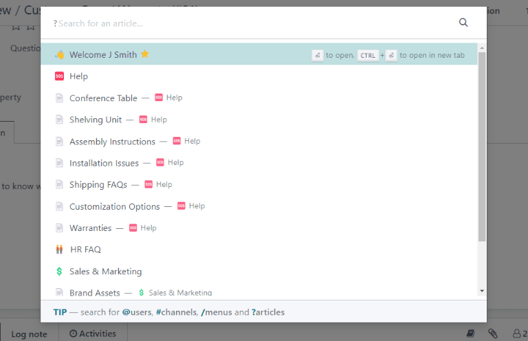 Weergave van het kennis zoekvenster vanuit een helpdeskticket.