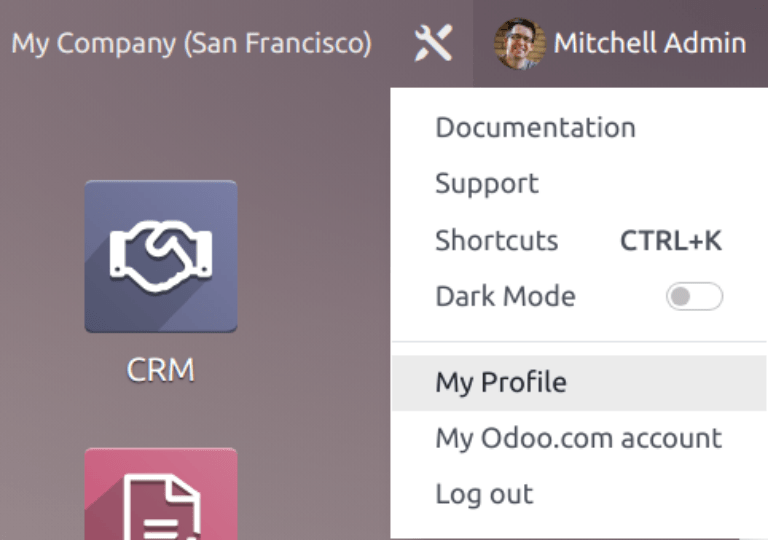View of the My Profile option in Odoo.