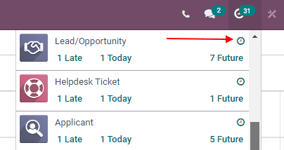 Activity menu drop down with focus on where to open activity view for CRM.