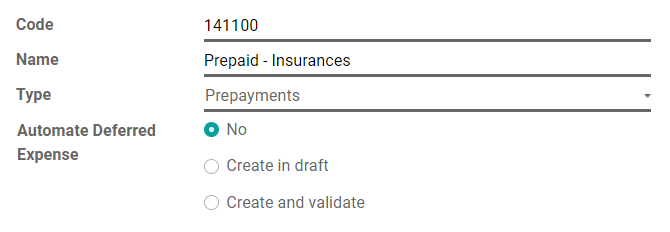 Configuration of a Deferred Expense Account in Odoo Accounting