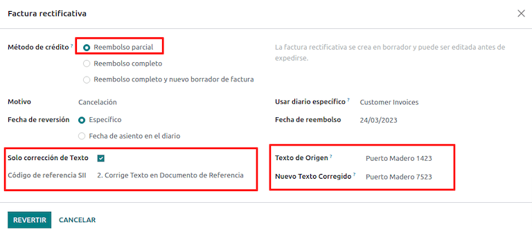 Credit note correcting referenced document text.