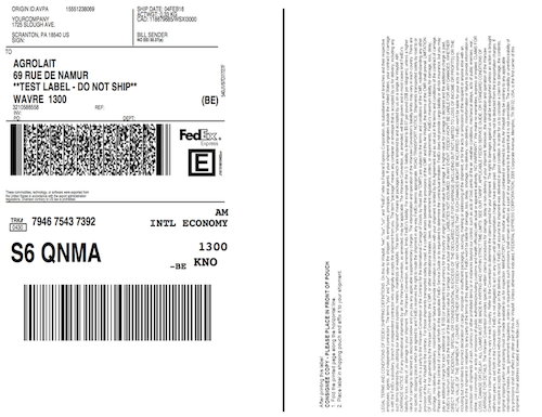 Half page letter size FedEx shipping label.