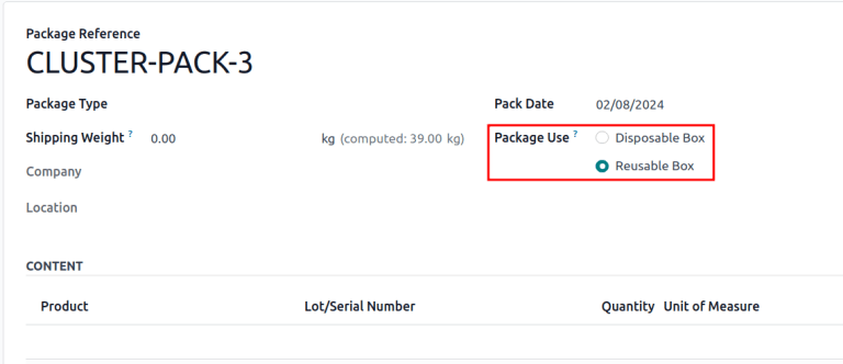 Display package form to create a cluster pack.