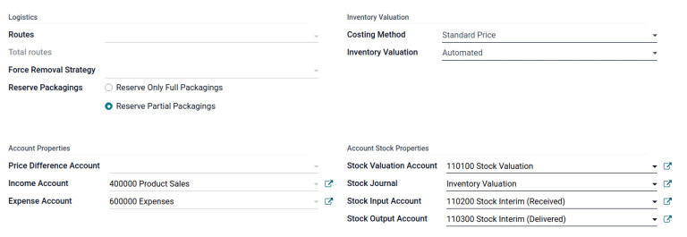 Show inventory valuation configuration options.