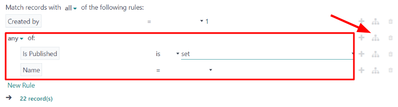 Sample of how the rule branches look in the filter section of a marketing campaign.