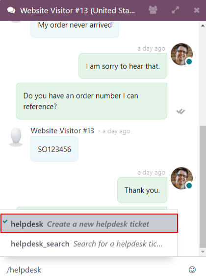 Ansicht der Resultate aus einer Kundendienstsuche in einer Livechat-Unterhaltung.