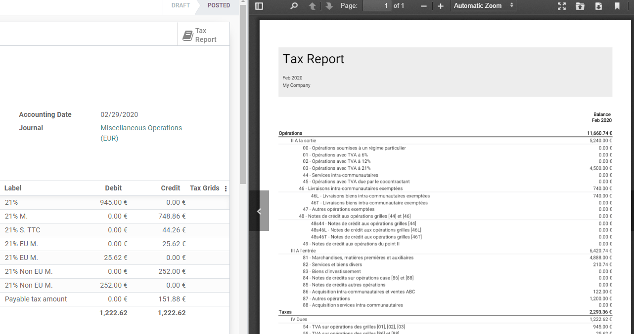 Dowload des PDF mit Ihrem Steuerbericht in Odoo Buchhaltung