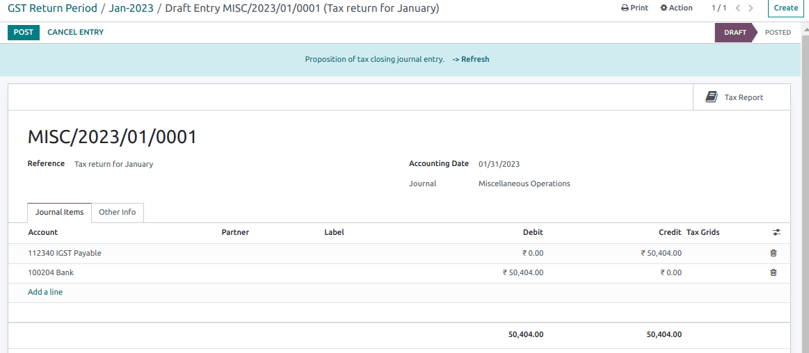 GSTR-3 Eintrag buchen