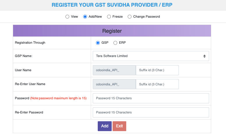 Details zur GSP-API-Registrierung einreichen