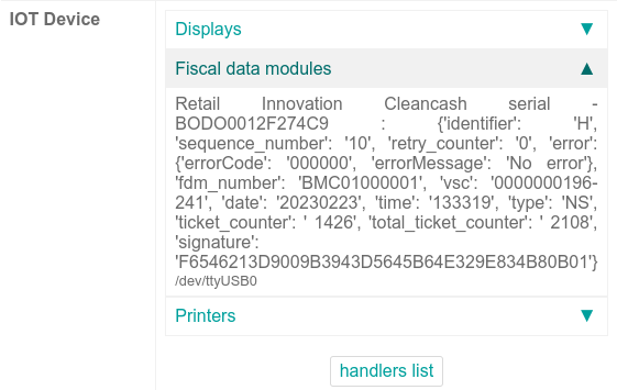 Hardware-Statusseite auf einer registrierten IoT-Box