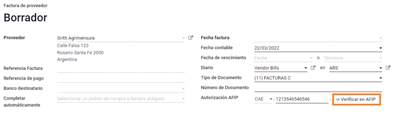 In AFIP verifizieren.