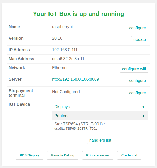 Die Landingpage der Startseite der IoT-Box.