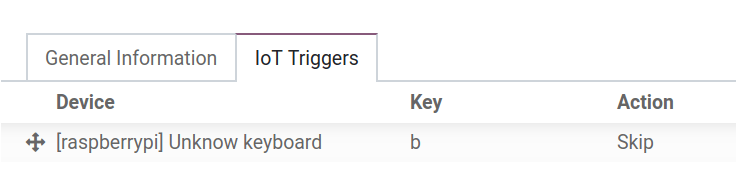 Einrichtung des Auslösers des Fußschalters in der Odoo-Datenbank.