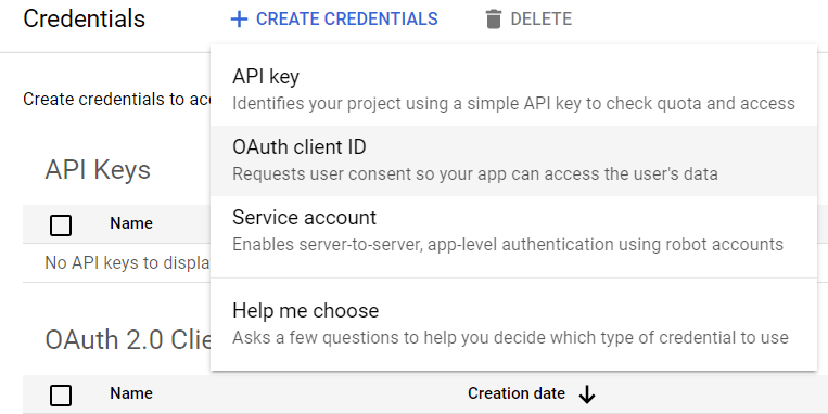 Auswahl der OAuth-Client-Id.