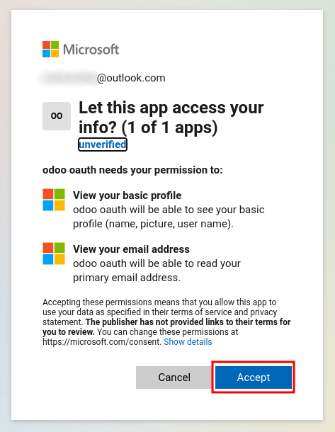 Akzeptieren Sie die Bedingungen von Microsoft für den Zugriff auf Ihre Kontoinformationen.