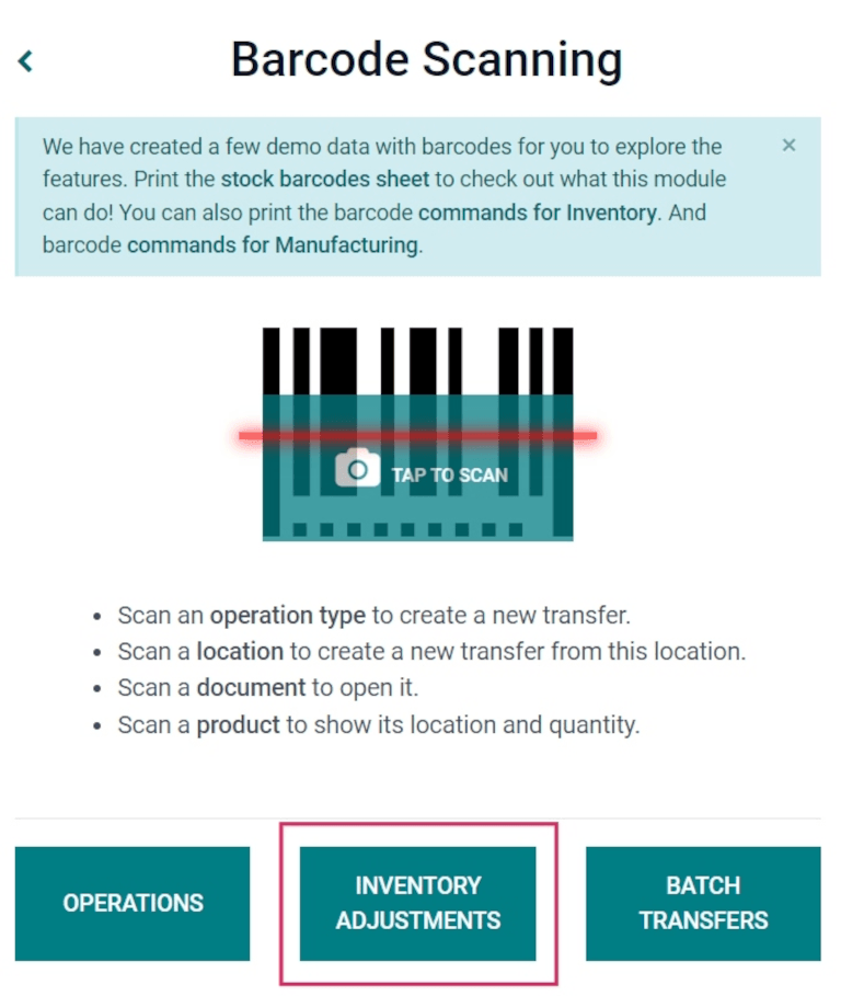 Der Startbildschirm der Barcode-App mit Scanner.