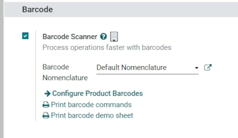 Aktivierte Barcode-Funktion in den Einstellungen der Lagerapp