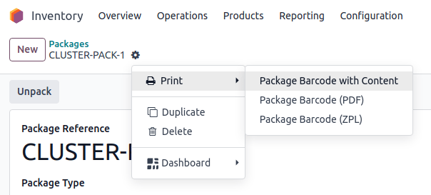 Anzeige, wo der Paket-Barcode generiert werden kann.