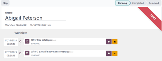 Testbildschirm in Odoo Marketing-Automatisierung