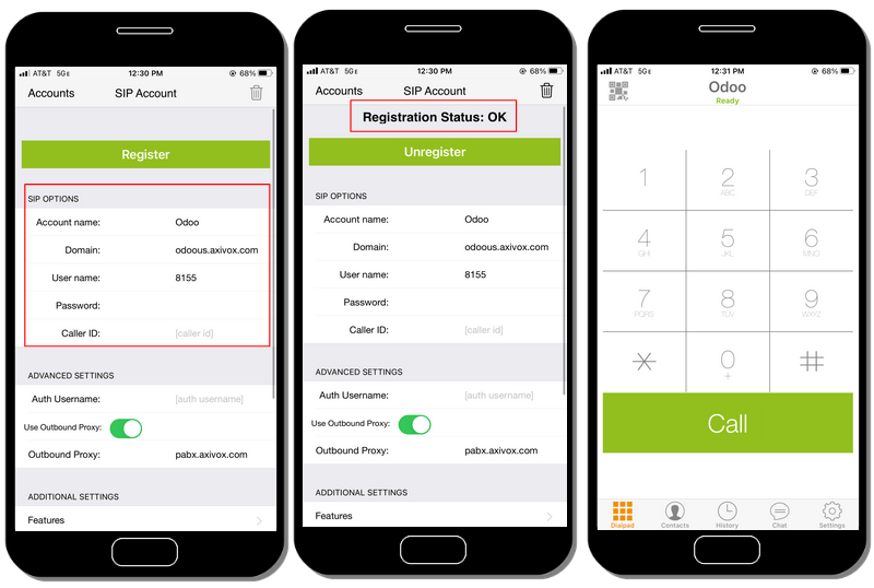 Zoiper-Konto eingerichtet, Registrierung erfolgreich.