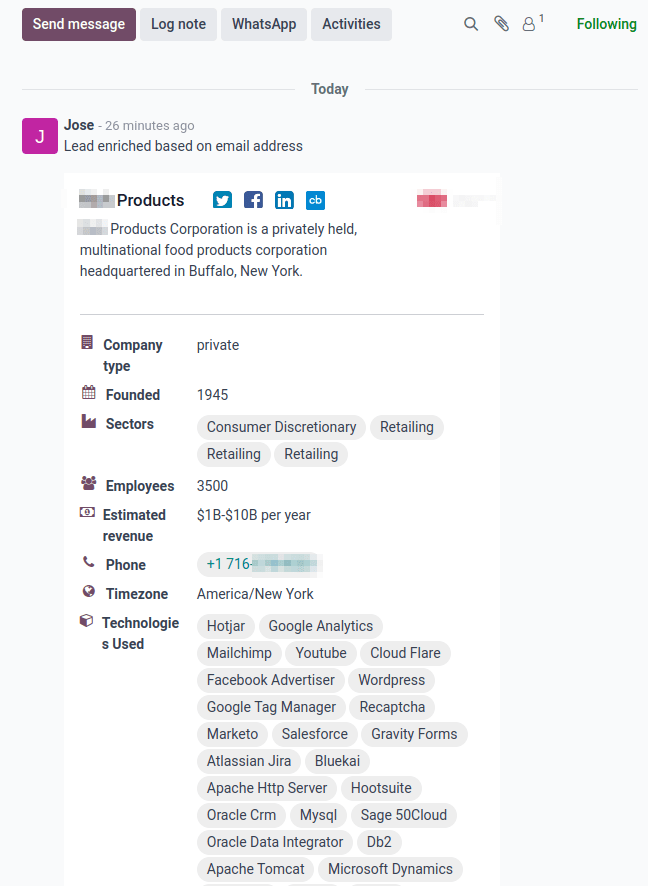 Chatter zeigt Daten zur Lead-Anreicherung.